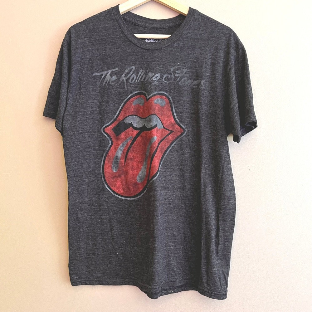 The Rolling Stones Mens Graphic T-Shirt Charcoal Gray Tri-Blend Tongue Logo LG